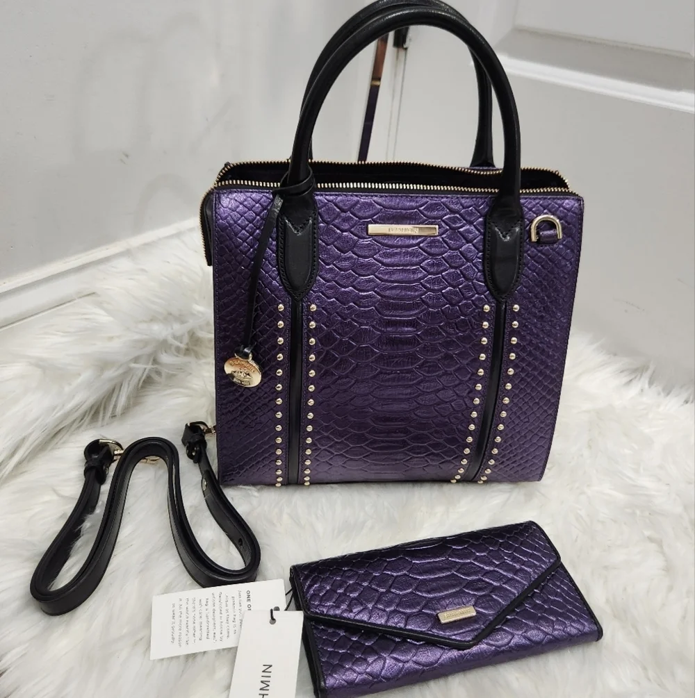 💜🔹️ Brahmin🔹️ Rare🔥 Small Caroline Ultraviolet Altair  Leather + Wallet Set - Picture 16 of 16